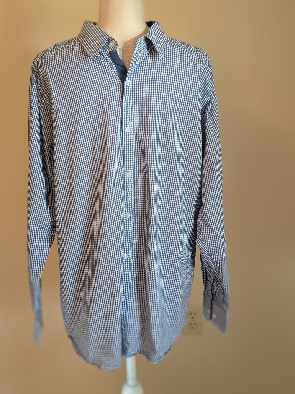 Giovanni Blue & White Checkered Dress Shirt Men's Extra Large XL Cotton Cuffs